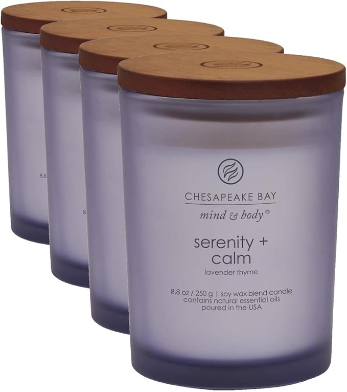 Chesapeake Bay Candle Medium Jar Scented Candle Serenity + Calm (Lavender Thyme) Home Décor Orange Gifting Idea Burn Time of 50 Hours (Pack of 4)
