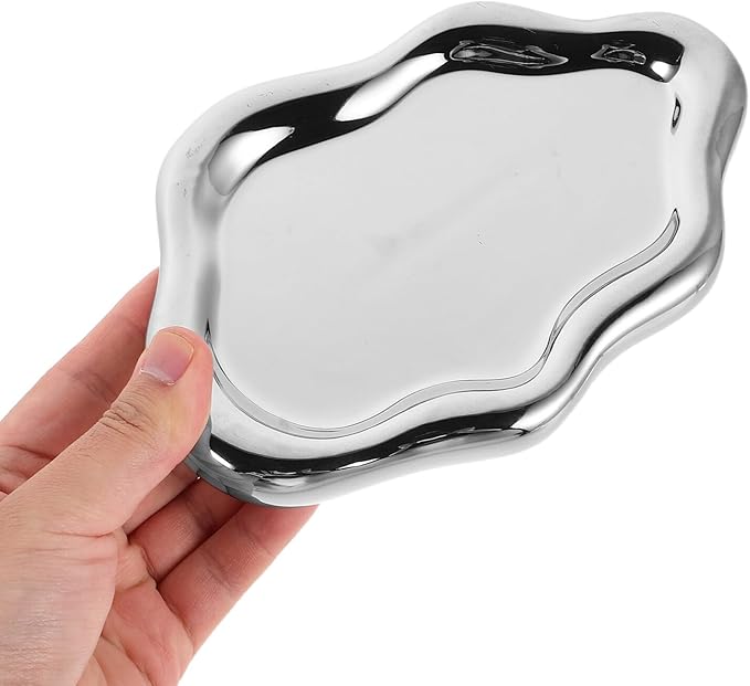 Healifty Silver Irregular Cloud-Shaped Nail Art Tray Decorative Ceramic Trinket Dish Organizer Photo Prop for Home Décor and Makeup Accessories