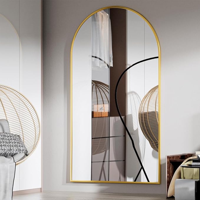 BEAUTYPEAK Arch Mirror Full Length, 76"x34" Wall Mirrors, Oversized Full Body Floor Mirror, Aluminum Alloy Frame for Bedroom, Dressing Room, Gold