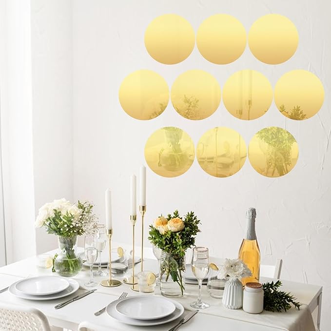 10x Decorative Mirror Trays, Acrylic Mirror Plates, Makeup Organizer, Candle Display Trays for Dressing Table, Dresser, Gold