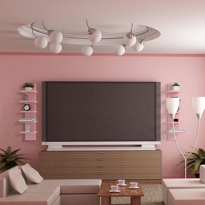 Homaterial 5 Tier Wall Shelf Unit, Decorative Wall Mount Vertical Shelving,Modern Column Floating Shelves for Bedrooms, Living Rooms 5.5" x 7.2" x 31"(Pink)