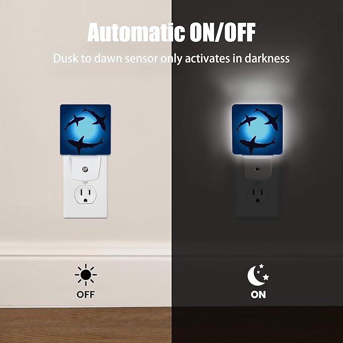 Floating Sharks Night Light, Sea Night Lights Plug into Wall Decor for Bedroom, Bathroom, Hallway, Kitchen, Dusk to Dawn Sensor Nightlights for Boys Girls Women Men Room Gifts