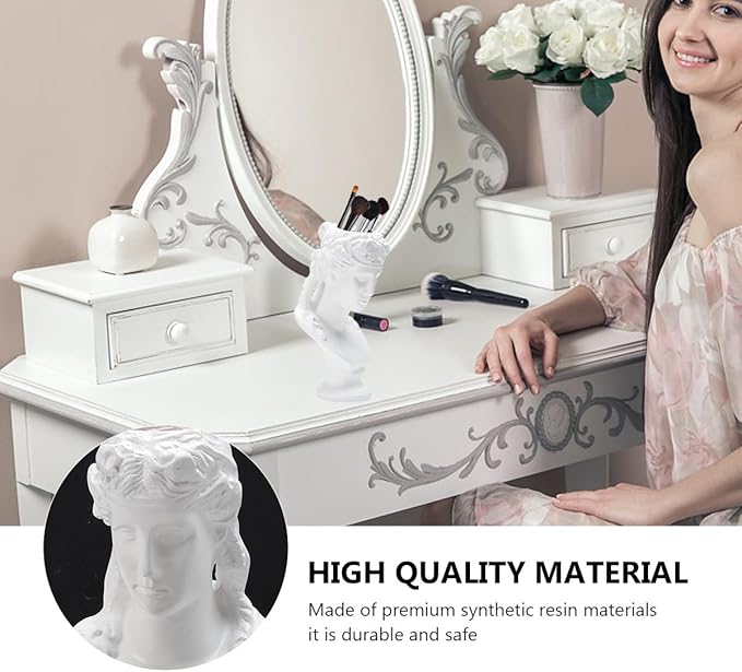 CALLARON White Sculpture Makeup Brush Storage Box Multifunctional Vanity Organizer Container Stylish Home Decor Vase for Bedroom Bathroom Desk