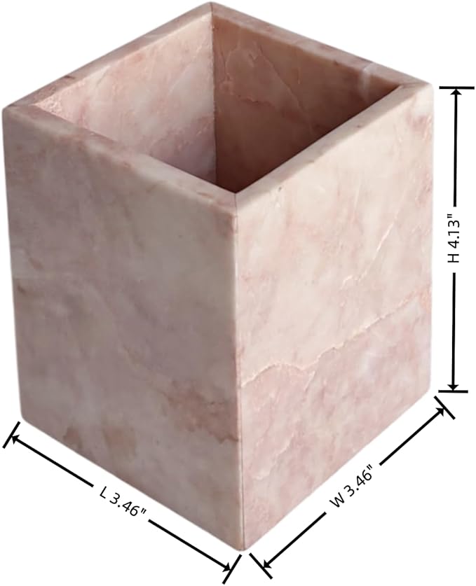 Natural Marble Stone Square Storage Container Empty Vessel Holder Cup for Candle/Pens/Sundries items (Cream Rose)