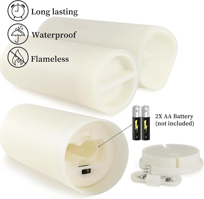 YOROXRG Set of 24 Waterproof Outdoor Flameless Candles, LED Candles with 4 Remote and Timer,(H 4" 5" 6" x D 2.2"),for Halloween Wedding Festiv