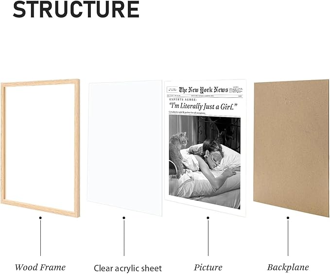 Bwodke OAK Wood Framed Wall Art Audrey Hepburn Magazine Canvas Art I‘m Literally Just a Girl Pictures Wall Decor Trendy Prints Vintage Newspaper Artwork for Girly Dorm Bedroom 16"x20"