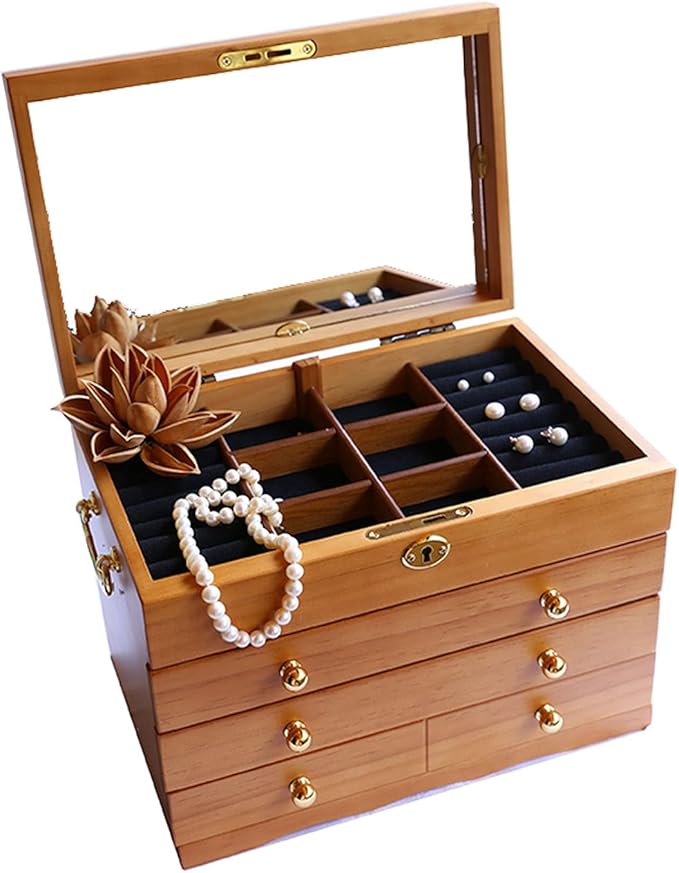Jewelry storage box Makeup Organizers Jewelry Box,4 Drawers Storage Box Organizer Container with Lock for Rings, Necklaces, Earrings, Bracelets Jewelry Case