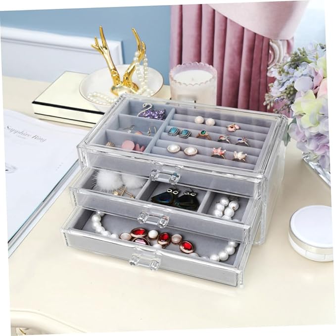 Didiseaon Acrylic Jewelry Box Makeup Organizer Earring Cosmetics Storage Space-saving Display Holder