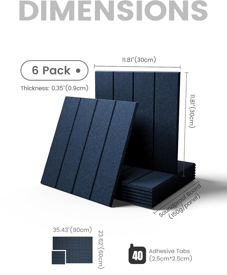 Large Felt Bulletin Board 36"x24" Cork Board Alternative - 6 Pack with 40 Safe Removable Adhesive Tabs, Cork Boards for Walls Cork Board for Home Office Classroom Pin Board-Carbon Blue
