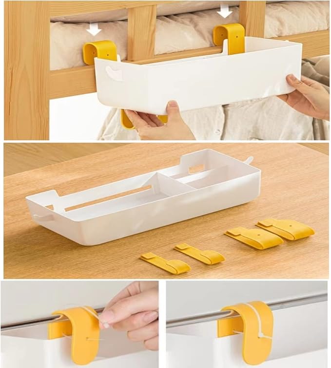 Bunk Bed Shelf, Kids Bunk Bed Caddy | Bedside Caddy for Dorm Bed Loft Bed Rail | Top Bunk Accessories (Yellow)