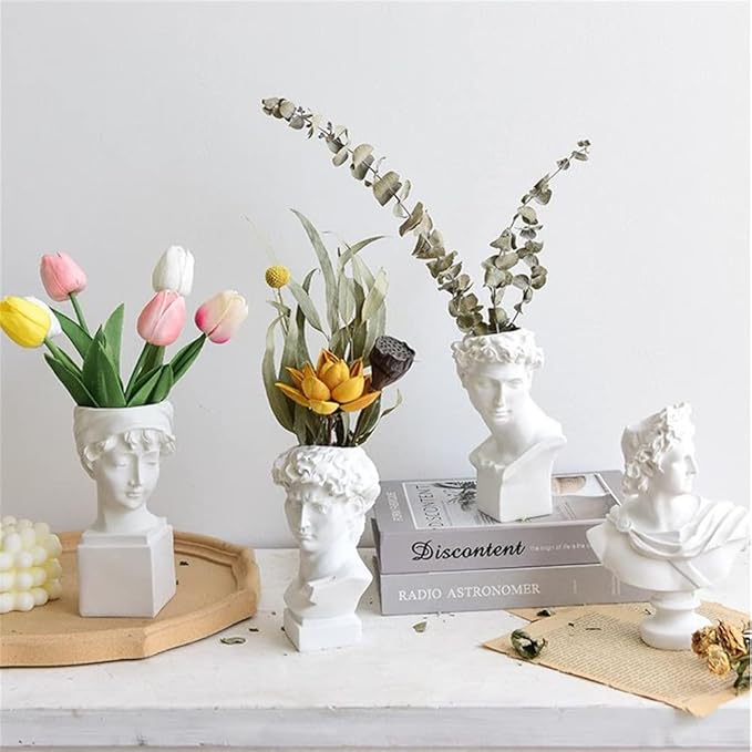 David Statue Flowers Vase Unique Small Bud Vase Sculpture Planter Cosmetic Makeup Brushes Container Pen Holder Display Organizer Creative Art Gift for Home Office Rustic Table Decoration