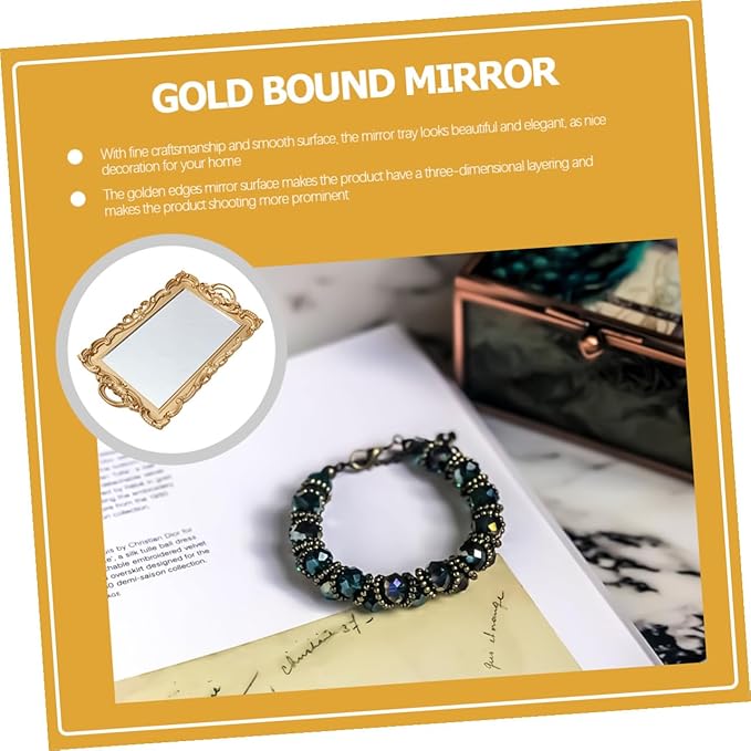 Wakauto Mirror Tray for Perfume and Makeup Organizer Vintage Vanity Dresser Decorative Tray with Mirror Surface for Home Décor and Dressing Table
