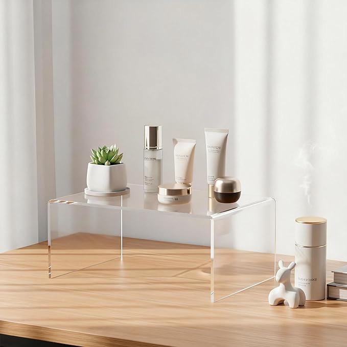 2 Sets Acrylic Display Risers,13 Inch Counter Organizer Rack, Kitchen Counter Shelf Organizer for Bathroom.for Collectibles, Jewelry, Cupcakes, Figures, Kitchen & Retail Use (transparent, 13 Inch, 5 mm)