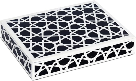 Handicrafts Home Decorative Storage Box with Lid, Black and White Moroccan Zellij Decorative Remote Control Box, Slim Coffee Table Storage Box for Shelf, Desk & Living Room Decor, Zellij 8 x 6 x 1.5