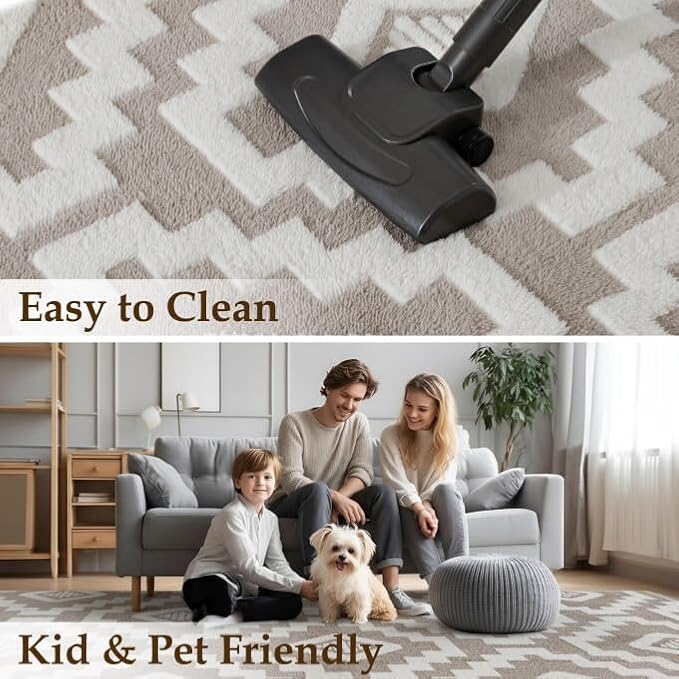 PureCozy Super Soft Shag Rug 8x10 for Living Room Modern Brown Washable Large Area Rugs High Pile Non-Shedding Throw Rugs Non Slip Indoor Office Carpet for Playroom Bedroom Home Aesthetic Decor