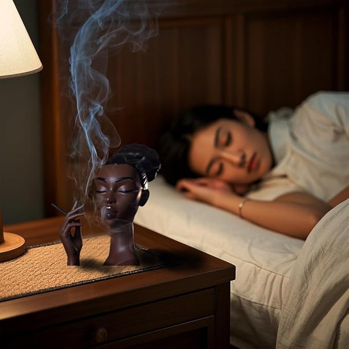 Incense Holder,Black Woman Smoking Head Incense Burner,Unique Home Gift,Desk Decor Suitable for Bedroom and Living Room
