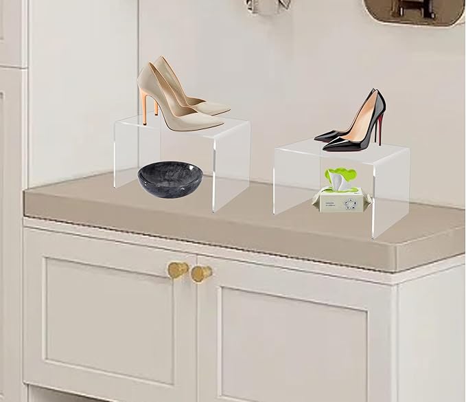 Large 1-PC 12'' Heavy Duty Acrylic Risers, Display Risers Shelf Showcase Fixtures for Jewelry, Display Stand for Amiibo Funko POP Figures, Cupcakes, Food Display, Cabinet (1, 12''x 7.75x 6'')
