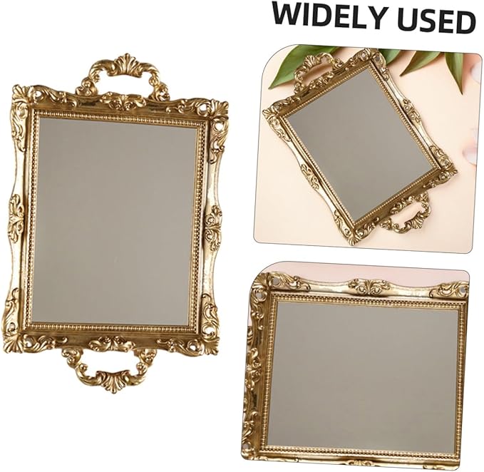 Totority Vintage Nordic Style Golden Mirror Tray Resin Decorative Storage Plate for Wedding Dessert Table and Makeup Organizer