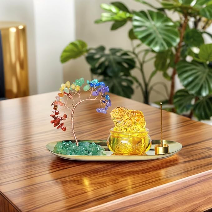 Feng Shui Crystal Tree Incense Burner Holder, Lucky Pi Xiu Treasure Basin, Healing Crystals Tree of Life Incense Tray Money Ideal Adornment for Attracting Wealth, Yoga Meditation Decor - Yellow