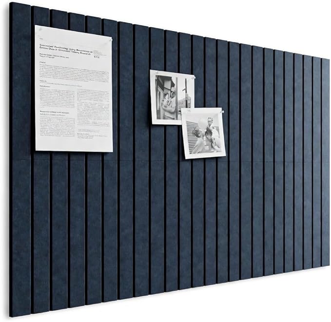 Bumusty Large Cork Board Alternative-36 x 24" Felt Bulletin Board Tiles, with 30 Pushpins, 40 Adhesive Tabs, Fine-Stripe 6-Pack, Cork Boards for Office Push Pin Board-Deep Charcoal Blue