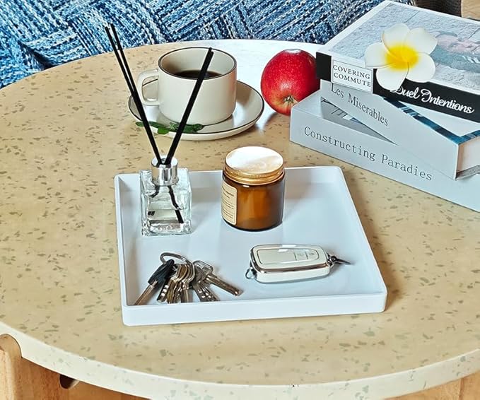 Small Square Tray (9 inch) 3 Pack, Durable White Tray for Desserts & Organization, Lightweight for Coffee, Drinks, Party, Seasoning, Perfume and Display.