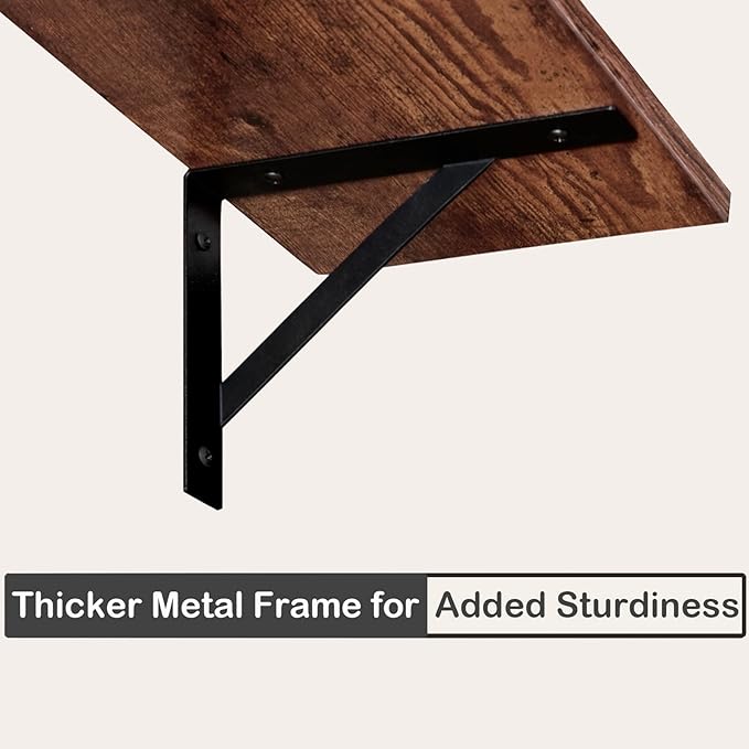 DINZI LVJ Long Wall Shelves, 47.3Inch Floating Shelves Set of 2, Extra Large Wall Storage Ledges with Sturdy Metal Brackets for Living Room, Bathroom, Bedroom, Kitchen, Rustic Brown
