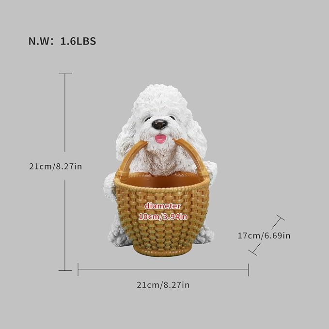Dog Resin Storage Basket, Desktop Organizer for Remote & Keys, Cute Home Decor Tray, Ideal present for Pet Lovers.(White Poodle)