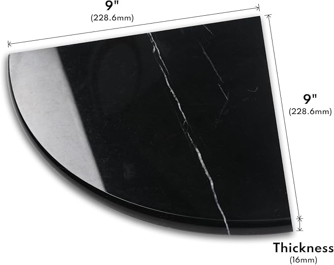 Lovdeco 2 Pcs Black Marble Corner Shelf, Nero Marquina Black Marble Corner Shower Shelf, Polished 9" Round Edge Corner Shelves for Bathroom, Kitchen, Office, Living Room, 2 Piece