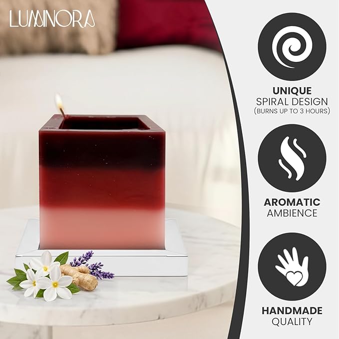 LUMINORA Spiral Scented Candle for Women & Men | Hand-Crafted Decorative Soy Wax Candle | Wooden Wick | Unique Twisted Spiral Burn Design | Aromatherapy Candle | Floral Escape |(Jasmine Gingr Lavnder)