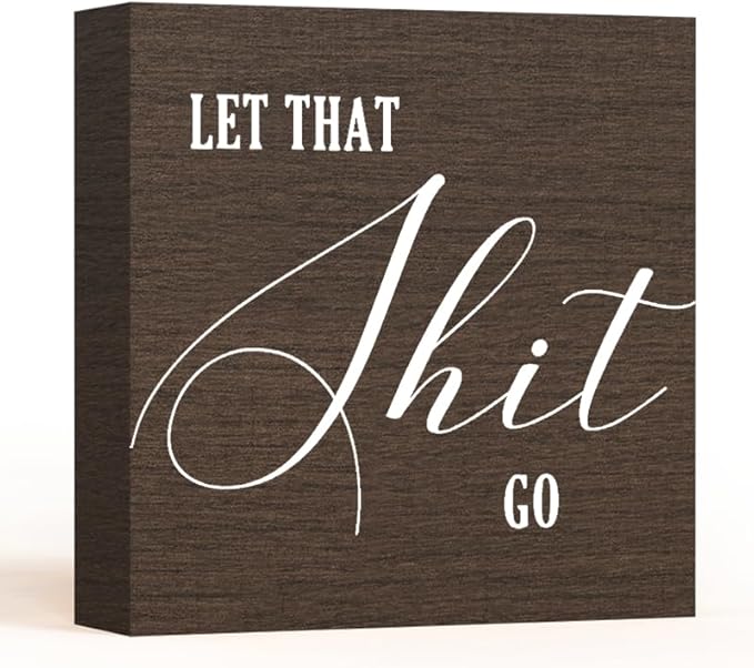 Funny Bathroom Decor, Bathroom Signs, Wooden Desk Decoration, Box Signs, Restroom Shelf Decorations, Half Farmhouse Style Toilet Sign for Tabletop and Countertop Display
