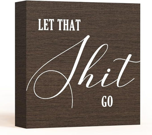 Funny Bathroom Decor, Bathroom Signs, Wooden Desk Decoration, Box Signs, Restroom Shelf Decorations, Half Farmhouse Style Toilet Sign for Tabletop and Countertop Display