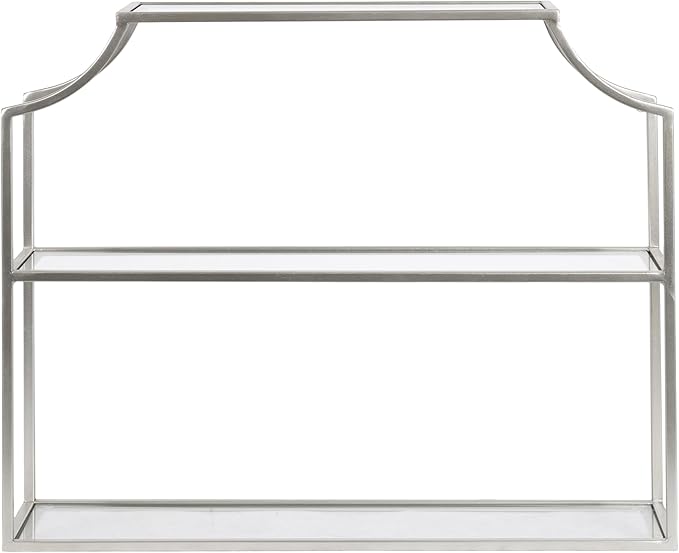 Kate and Laurel Ciel Modern Glam Wide Two-Tier Wall Shelf, 24 x 20, Silver, Tiered Bathroom Shelves for Over the Toilet Storage or Bedroom Makeup Organizer