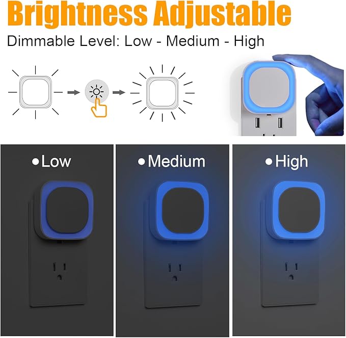 YUNLEX 2 Pack Azure Night Light, Crisp Modern Glow with Dimmable Soft Light & Indirect Reflection, Auto Dusk to Dawn Sensor, Plug in LED Nightlight for Bathroom,Toilet, Kitchen Counter, Modern Decor