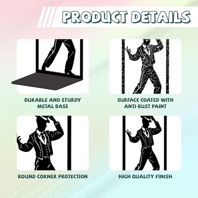 Peacoblue Metal Bookends for Shelves, Modern Decorative Heavy Duty Study Book Ends Stoppers for Office, Desk, Shelf, Room 5.3"x4.3"x7.9" Cast Iron Simple Tall Bookends 1 Pair (Spain Flamenco Dance)