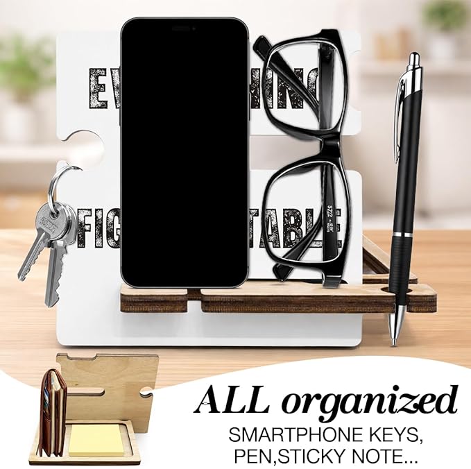 Funny Office Accountant Gifts - Multi-functional Desk Organizer - Humorous Everything Is Figureoutable Office Quote Wooden Sign for Office Desk Shelf Decor