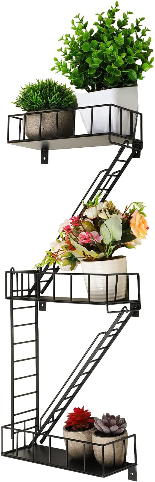 Zonon Fire Escape Wall Shelf Hanging Metal Ladder Shelves Wall Decor Cool Bookshelf Organizer Floating Shelves Action Figure Shelf for Home Bedroom Storage Display(Black,3 Tier)