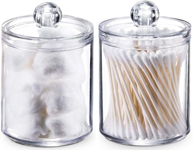 qiuqiu Acrylic Multifunctional Round Receive Box Jewelry Box,Cosmetic Make-up Cotton Swabs Transparent Container Makeup Organizer for Cotton Ball Pad Swabs Make Up Pads -2 pcs