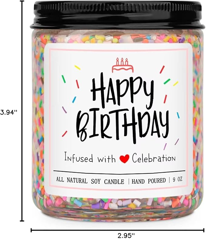 Homsolver Happy Birthday Gifts for Women Men, Vanilla Cream Scent with Sprinkles Candy Birthday Candles, Unique Best Friend Idea Gifts, Handmade Candle Decor
