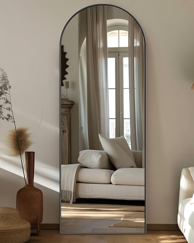 Antok Arched Full Length Mirror, 56"x15" Black Metal Frame Floor Mirror for Bedroom Living Room, Freestanding/Wall Mount/Leaning