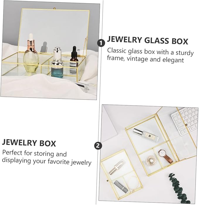 Makeup Organizer Case Small Jewelry Organizer Box Glass Display Case for Necklace Earrings Brooch Hair Clip for Women Girls