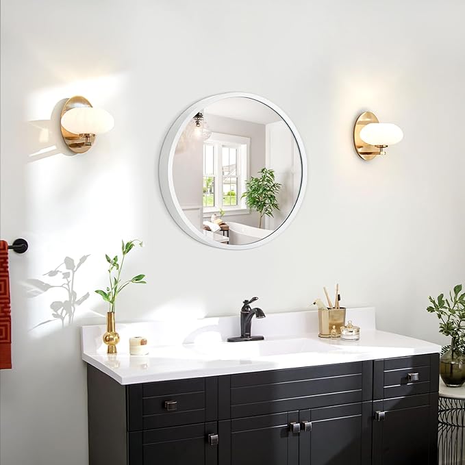 JJUUYOU Small Round Mirror for Bathroom Vanity Mirror or Wall Mirror Decor Metal Frame Wall Mounted Mirror for Bathroom Living Room Bedroom Entryway