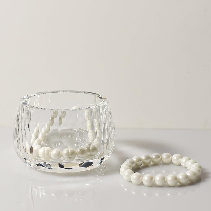 Crystal Jewelry Box Storage Jar, Candy Dish Tiny Hand-Cut Small Decorative Bowl, Diamond-Cut Luxury Cosmetic Organizer for Vanity, Bathroom, Kitchen Decor