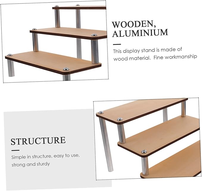 MAGICLULU Wooden Multi Display Riser Shelf for Jewelry Cosmetics and Models Stable Three Tier Organizer with Smooth Finish Rustic Makeup Holder and Statuette Display Stand for Home and Shop