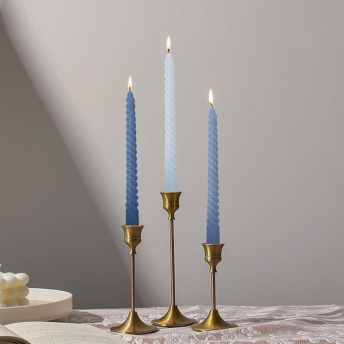 Taper Candles Blue, Spiral Twisted Candles Set of 4, Unscented Taper Candlesticks 10 inch Tall, Home Decor Wedding Decorations,Valentines Day