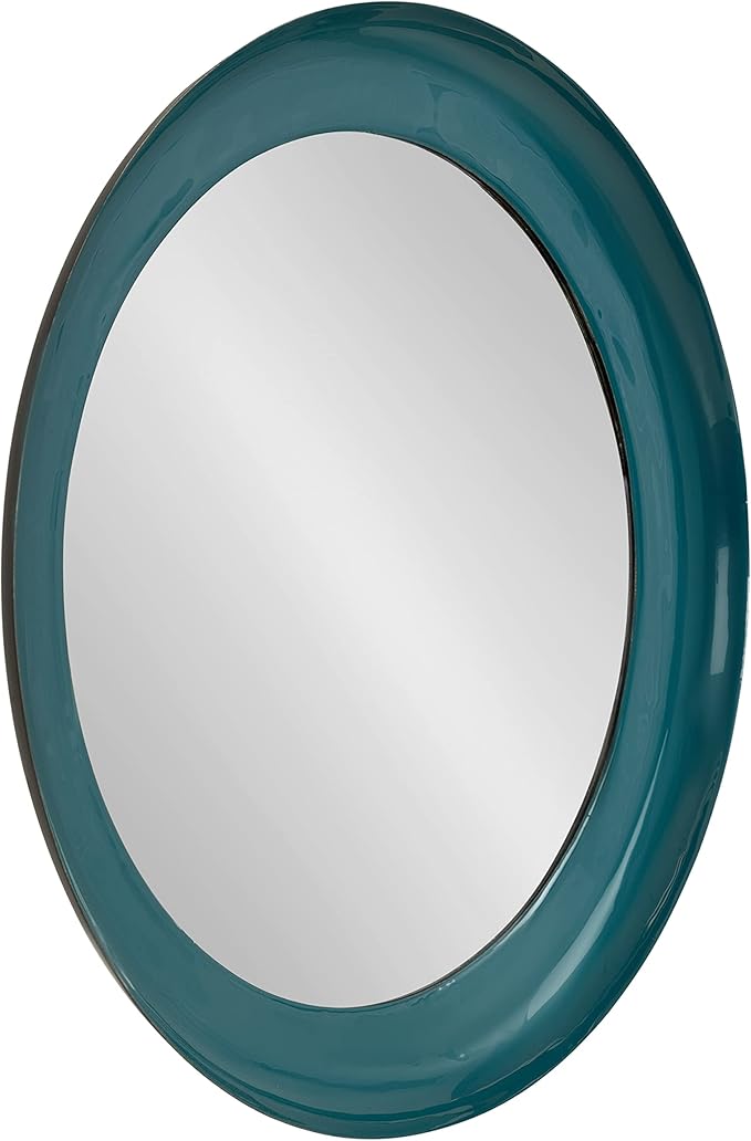 Kate and Laurel Laranya Modern Round Mirror; 22 Inch Diameter; Teal and Black; Decorative Circle Mirror with Metal Frame and Glossy Hand Applied Finish
