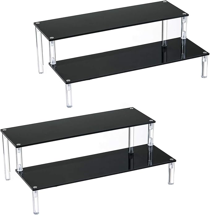 BYCY 2 Pack 2-Tier Black Acrylic Display Stand Display Shelf for Dessert Jewels Figurines, Cupcake Stand - 2 Pack ( 12" * 6.9" * 4.25" )