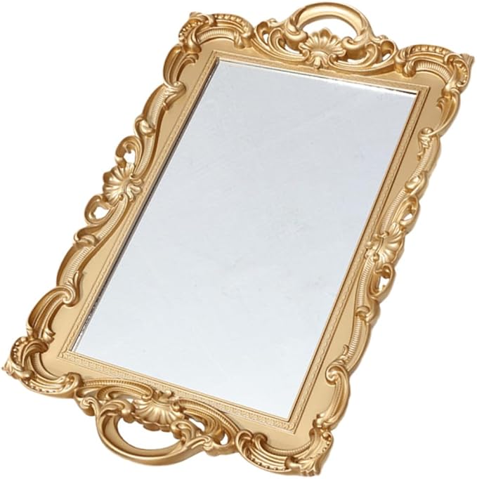 Vintage Mirror Tray Perfume Organizer Plate Decorative Vanity Tray for Makeup Storage and Fragrance Display in Home Décor
