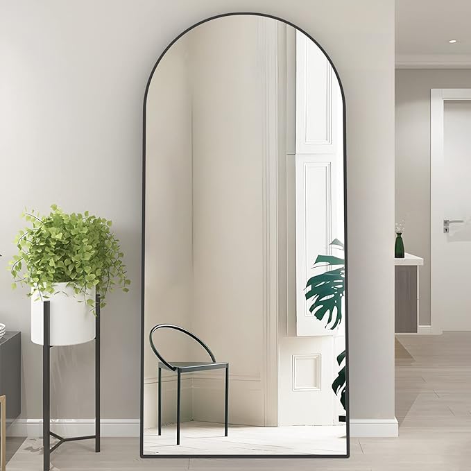 Arch Full Length Mirror - 65"x24" Arched Floor Mirror with Stand - Large Wall Mirror - Black - Standing, Hanging or Leaning Against Wall - Bedroom, Entry, Living Room