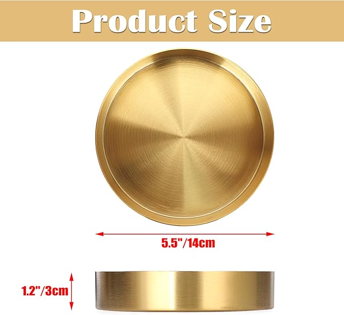 Hipiwe Small Key Bowl for Entryway Table, 5.5" Round Gold Stainless Steel Tray Vintage Jewelry Dish Metal Decorative Tray Makeup Organizer for Key Vanity Perfume Trinket Candle Plate