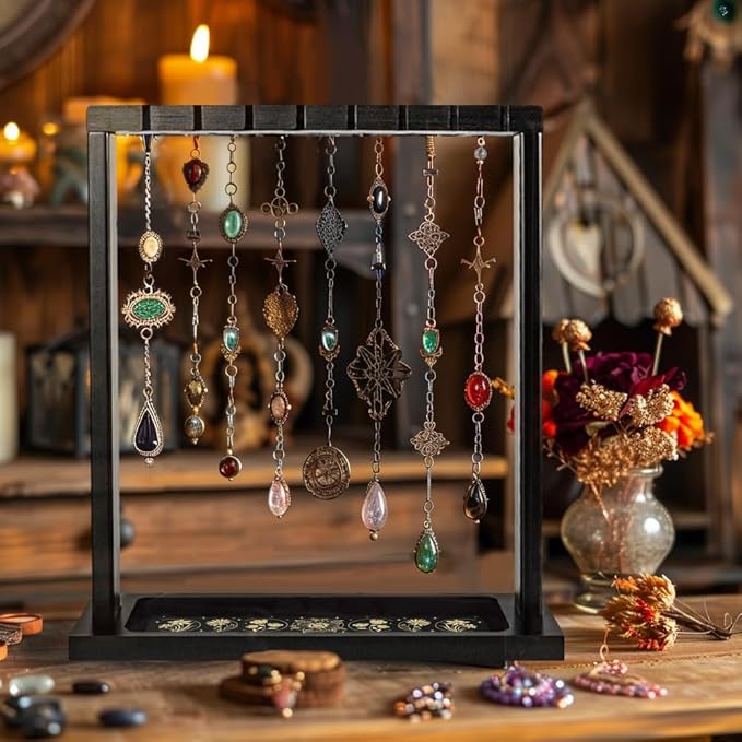Wooden Pendulum Crystal Display Holder Wooden Crystal Display Shelf Moon Phase Witch Supplies Organiser for Incense Necklace Witch Rock Stone Jewelry Display